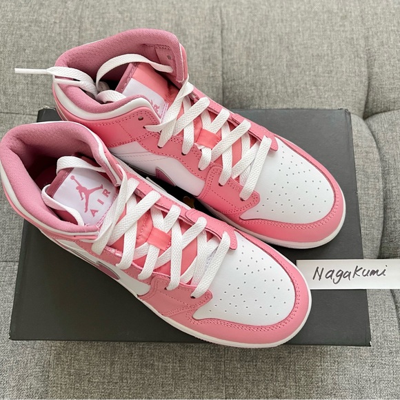 🌸 Nike air Jordan 1 Retro mid pastel pink white shoes (big kids) - Picture 5 of 6